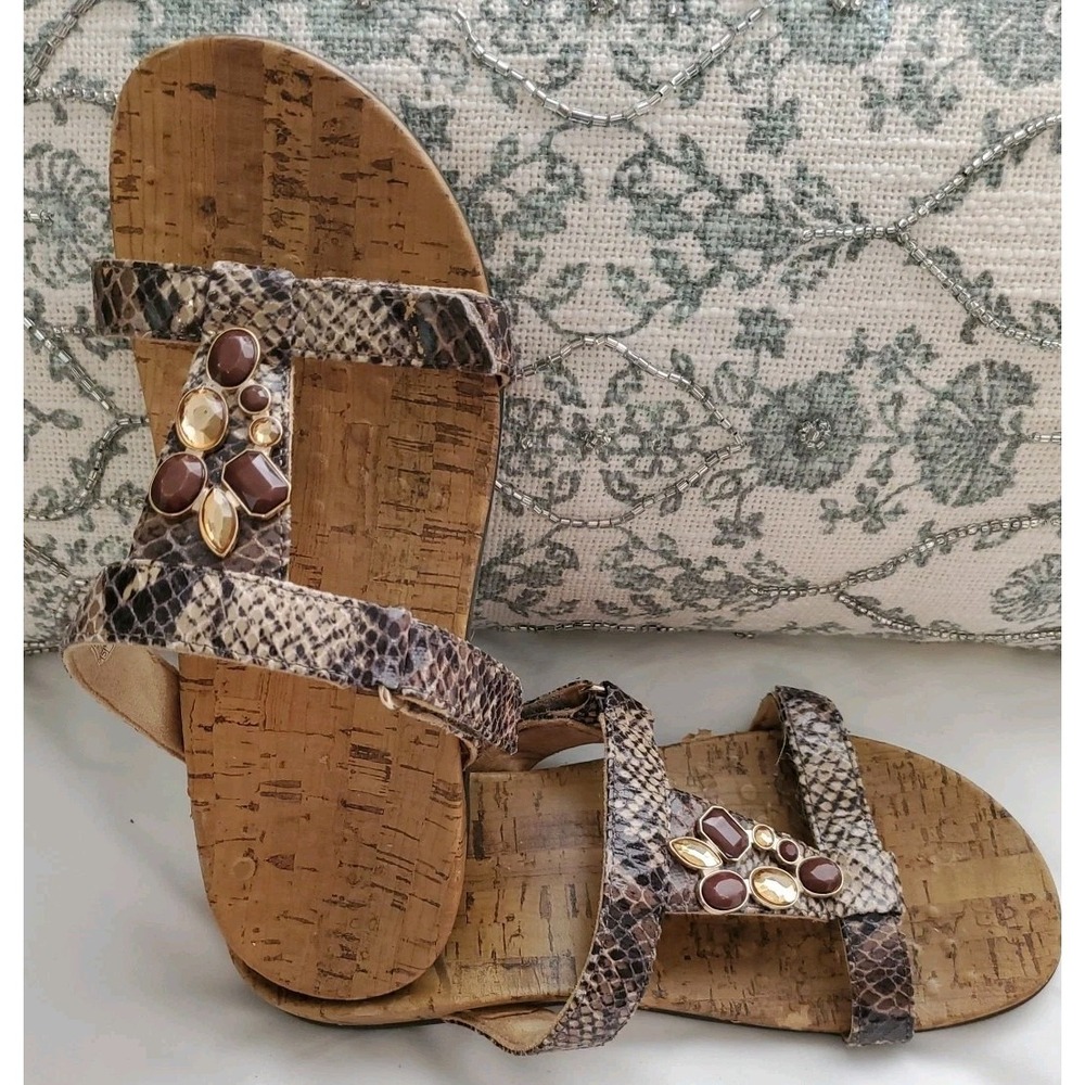 Vionic Viviana Jeweled Snake Print Slide Comfort Sandals US Wmn's Sz 6 / UK 4‎